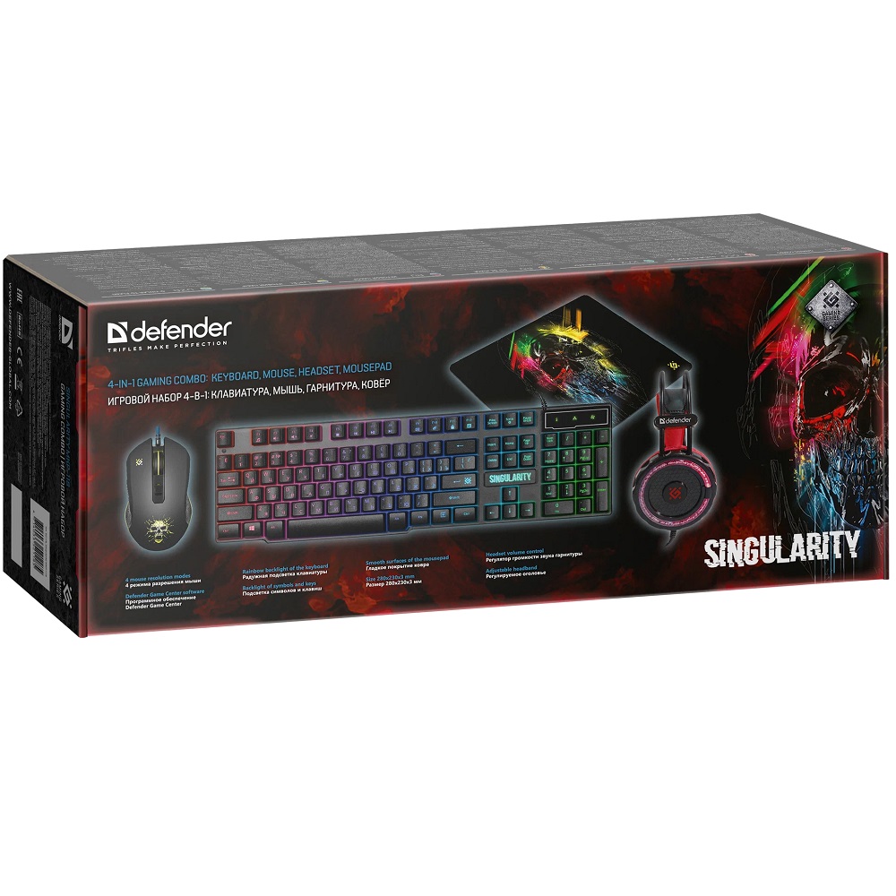 Комплект (клавиатура, мышь, наушники, коврик) Defender Singularity MKP-118