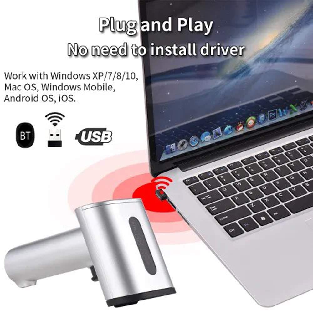 Сканер штрих-кода Symcode MJ-1932DB, 2D, беспроводной, серебристый