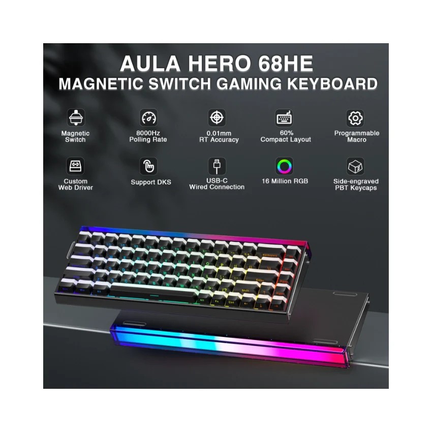 Проводная магнитная игровая клавиатура AULA Hero68He Black Lighthouse