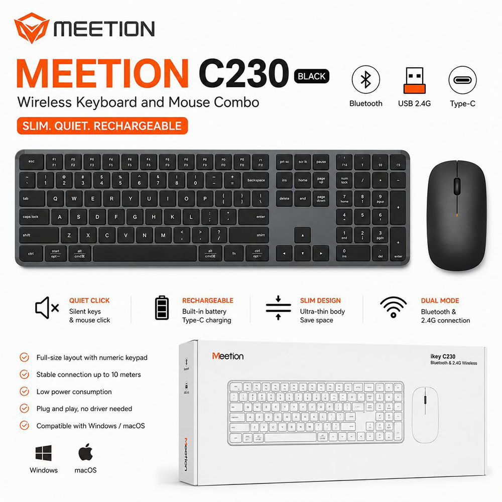 Комплект клавиатура и мышь Meetion iKey C230 черный (En)