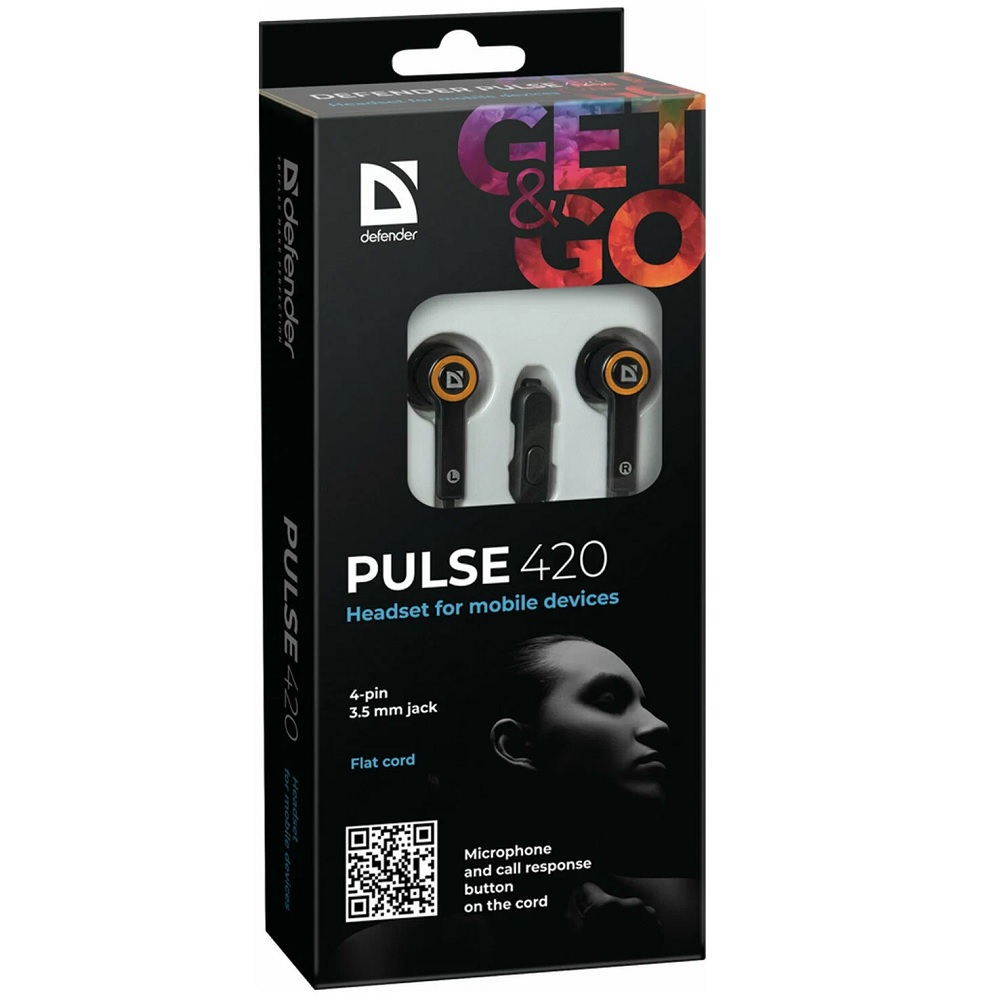 Наушники Defender Pulse 420 (Черный/Оранжевый)