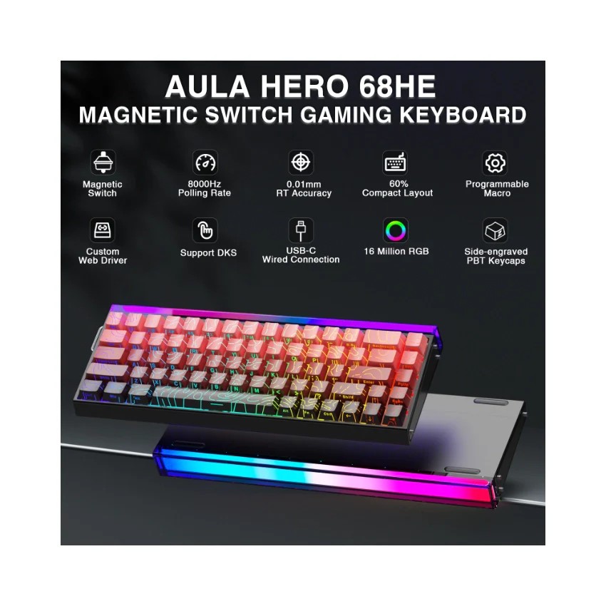 Проводная магнитная игровая клавиатура AULA Hero68He Red Black
