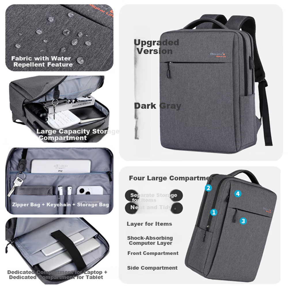 Рюкзак модель Brinch BW-371, материал полиэстер, размер 14-16", Темно-серый