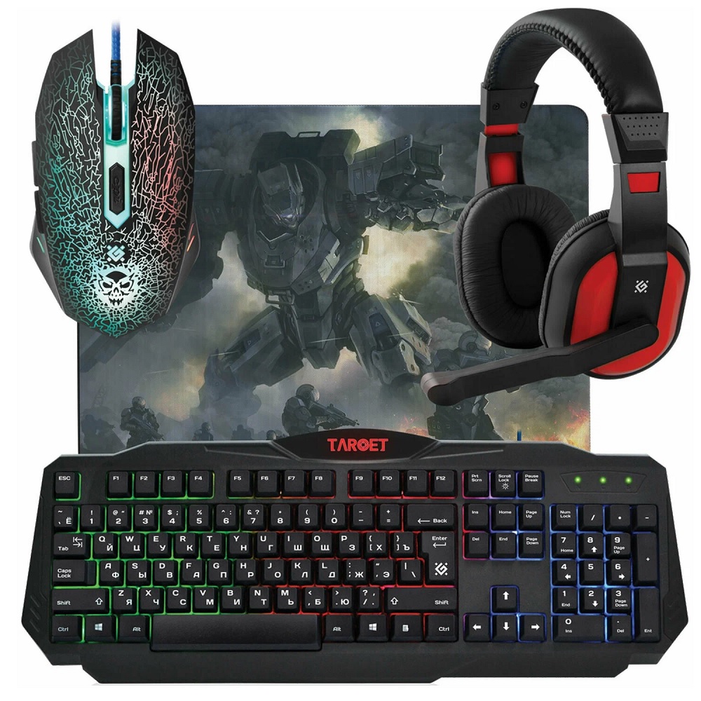 Комплект (клавиатура, мышь, наушники, коврик) Defender Target MKP-350