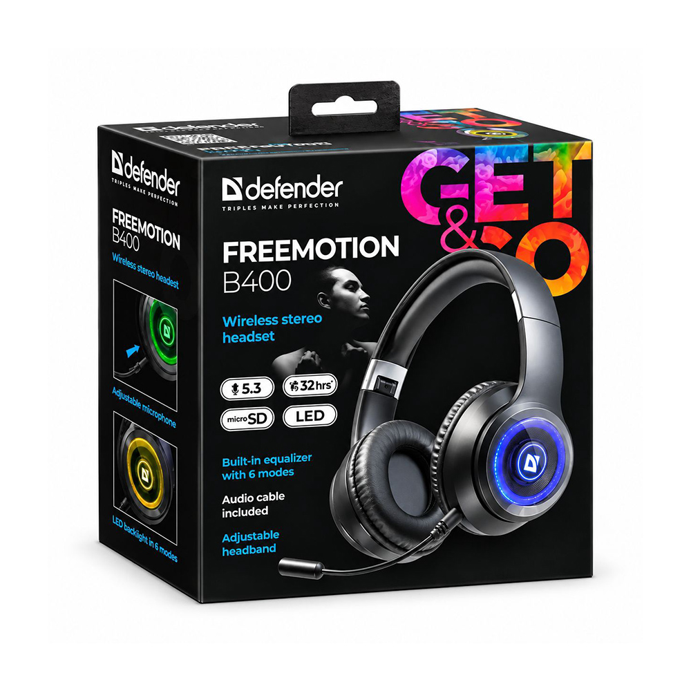 Беспроводные наушники Defender Freemotion B400, черные с микрофоном