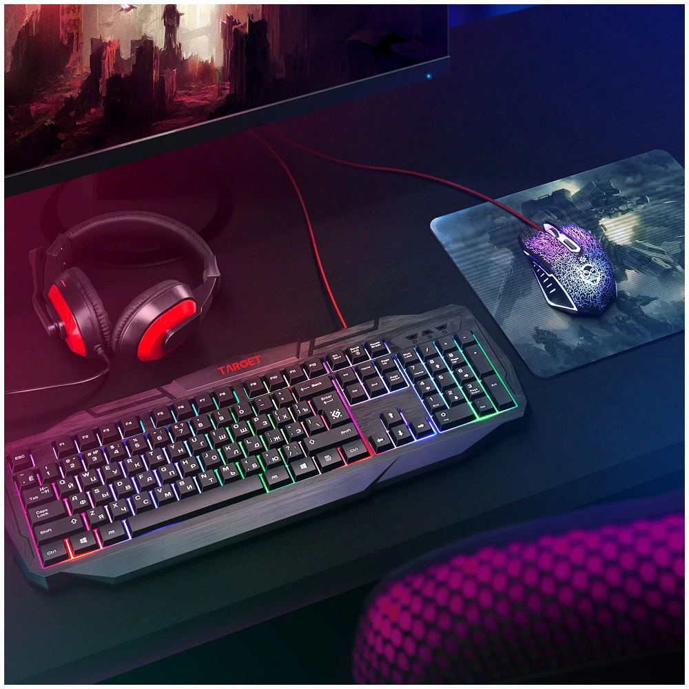 Комплект (клавиатура, мышь, наушники, коврик) Defender Target MKP-350