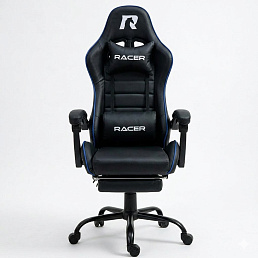 Игровое кресло Racer Mustang, черный с синей линией, 90 кг